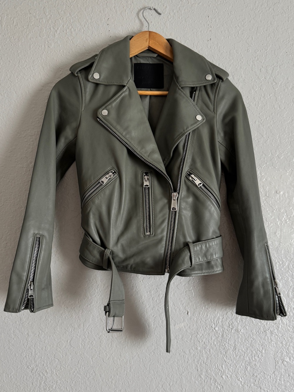All Saints Belfern Biker Sheep Skin Gray Leather  Jacket
